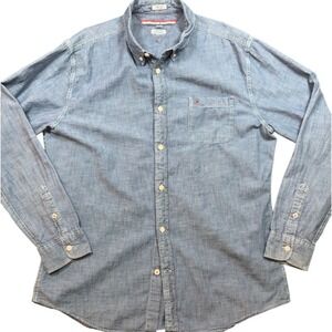 Tommy Hilfiger Mens Chambray Button Down Shirt XL Custom Fit Blue Long Sleeve